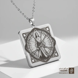 گردنبند طرح ری (Rey) در قاب هندسی (حکاکی لیزری فایبر، مدل قاب مربع) کد 503347