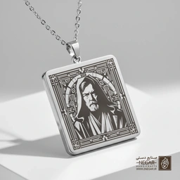 گردنبند طرح اوبی وان کنوبی (Obi-Wan) جوان (حکاکی لیزری فایبر، مدل قاب مربع) کد 503357