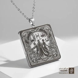 گردنبند طرح سیلوئت دارث ویدر در معبد (حکاکی لیزری فایبر، مدل قاب مربع) کد 503359