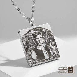 گردنبند طرح هان سولو (Han Solo) پرتره دایره‌ای (حکاکی لیزری فایبر، مدل قاب مربع) کد 503382