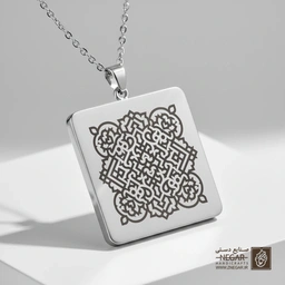 گردنبند طرح ماندالا و نقوش متقارن مدرن (حکاکی لیزری فایبر، مدل قاب مربع) کد 503389