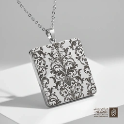 گردنبند طرح پترن کلاسیک داماسک (حکاکی لیزری فایبر، مدل قاب مربع) کد 503390