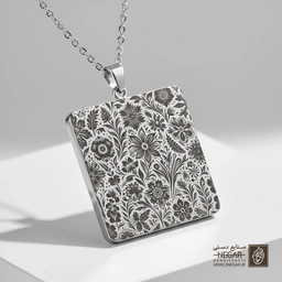 گردنبند طرح الگوی گل‌دار استنسیل (Stencil Pattern ) (حکاکی لیزری فایبر، مدل قاب مربع) کد 503394