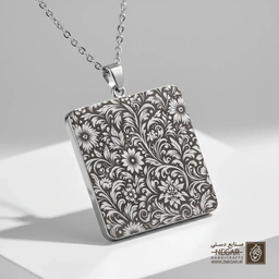 گردنبند طرح الگوی گل‌های پراکنده استنسیل (Stencil Pattern ) (حکاکی لیزری فایبر، مدل قاب مربع) کد 503