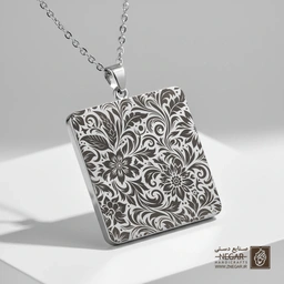گردنبند طرح الگوی گل‌های وحشی استنسیل (Stencil Pattern ) (حکاکی لیزری فایبر، مدل قاب مربع) کد 503405