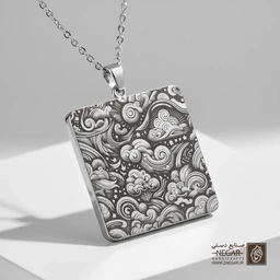 گردنبند طرح تابلو الگوی ابرهای پیچ‌درپیچ استنسیل (Stencil Pattern ) (حکاکی لیزری فایبر، مدل قاب مربع