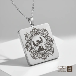 گردنبند طرح استیچ (Stitch) در قاب گل (حکاکی لیزری فایبر، مدل قاب مربع) کد 503424