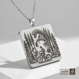 گردنبند طرح میند فلایر (Mind Flayer) و جنگل سوزنی (حکاکی لیزری فایبر، مدل قاب مربع) کد 503442