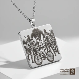 گردنبند طرح گروهی ارتش هاوکینز با هیولاها (حکاکی لیزری فایبر، مدل قاب مربع) کد 503456