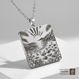گردنبند طرح ساحل پر از چتر و خورشید (حکاکی لیزری فایبر، مدل قاب مربع) کد 503468