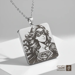 گردنبند طرح پرتره نقاب‌دار سوپرگرل (حکاکی لیزری فایبر، مدل قاب مربع) کد 503478
