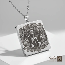 گردنبند طرح باکنیرز با تزیینات گل و اسلیمی (حکاکی لیزری فایبر، مدل قاب مربع) کد 503487