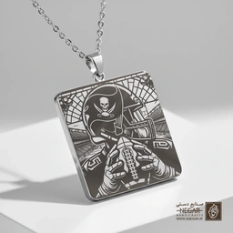 گردنبند طرح توپ فوتبال و دستان بازیکن باکنیرز (حکاکی لیزری فایبر، مدل قاب مربع) کد 503493