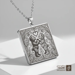 گردنبند طرح هدیه ولنتاین خرس‌های عاشق (حکاکی لیزری فایبر، مدل قاب مربع) کد 503499