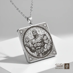 گردنبند طرح زره‌پوش تانوس (کمیک) (حکاکی لیزری فایبر، مدل قاب مربع) کد 503514