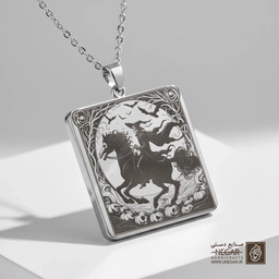 گردنبند طرح سوار بی‌سر و شبح هالووین (حکاکی لیزری فایبر، مدل قاب مربع) کد 503522