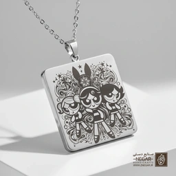 گردنبند طرح دختران مبارز (The Powerpuff Girls) (حکاکی لیزری فایبر، مدل قاب مربع) کد 503527