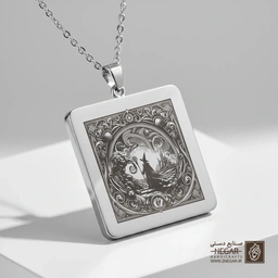 گردنبند طرح جاده زرد و قلعه زمرد (حکاکی لیزری فایبر، مدل قاب مربع) کد 503545