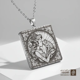 گردنبند طرح تیانا و قورباغه در قاب دایره‌ای (حکاکی لیزری فایبر، مدل قاب مربع) کد 503554