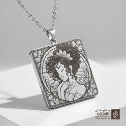 گردنبند طرح نیم‌رخ پرنسس تیانا با قاب دایره‌ای (حکاکی لیزری فایبر، مدل قاب مربع) کد 503564