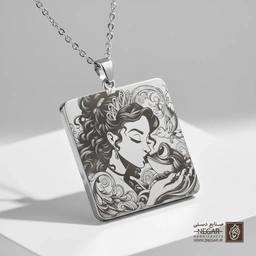 گردنبند طرح تیانا با موهای فر و تزیینات گل (حکاکی لیزری فایبر، مدل قاب مربع) کد 503566