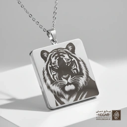 گردنبند طرح پرتره ببر (Tiger ) (حکاکی لیزری فایبر، مدل قاب مربع) کد 503576
