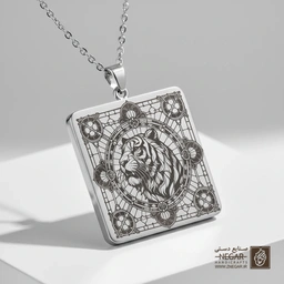 گردنبند طرح ببر در قاب پنجره‌ای ویترای (حکاکی لیزری فایبر، مدل قاب مربع) کد 503581
