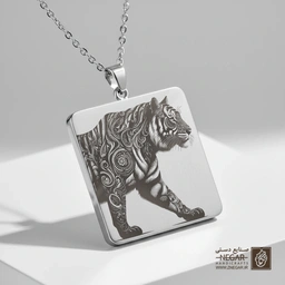 گردنبند طرح ببر با نقوش ماندالا (Mandala Tiger) (حکاکی لیزری فایبر، مدل قاب مربع) کد 503582