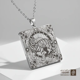 گردنبند طرح ببر در قاب دایره‌ای مدرن (حکاکی لیزری فایبر، مدل قاب مربع) کد 503583