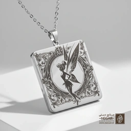 گردنبند طرح سیلوئت تینکربل با قاب کلاسیک (حکاکی لیزری فایبر، مدل قاب مربع) کد 503591