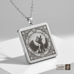 گردنبند طرح بی‌دندان در قاب ماه و ستاره (حکاکی لیزری فایبر، مدل قاب مربع) کد 503599