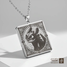 گردنبند طرح چهره بی‌دندان با پس‌زمینه هندسی (حکاکی لیزری فایبر، مدل قاب مربع) کد 503603