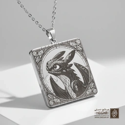 گردنبند طرح پرتره بی‌دندان در قاب مربعی تزئینی (حکاکی لیزری فایبر، مدل قاب مربع) کد 503605