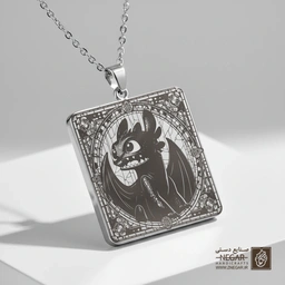 گردنبند طرح نیم‌رخ بی‌دندان در قاب دایره (حکاکی لیزری فایبر، مدل قاب مربع) کد 503608
