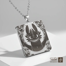 گردنبند طرح فانتزی بی‌دندان دارک (حکاکی لیزری فایبر، مدل قاب مربع) کد 503614
