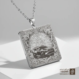 گردنبند طرح خودرو تویوتا راوفور (RAV) در طبیعت (حکاکی لیزری فایبر، مدل قاب مربع) کد 503616