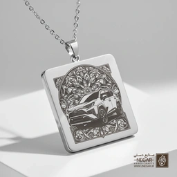 گردنبند طرح تویوتا راوفور قاب دکوراتیو (حکاکی لیزری فایبر، مدل قاب مربع) کد 503617