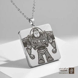 گردنبند طرح باز لایتیر (Buzz Lightyear) (حکاکی لیزری فایبر، مدل قاب مربع) کد 503619