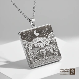 گردنبند طرح قطار داستان اسباب‌بازی در شب (حکاکی لیزری فایبر، مدل قاب مربع) کد 503627