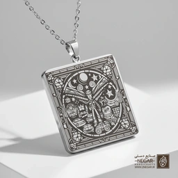 گردنبند طرح وودی در شب مهتابی (حکاکی لیزری فایبر، مدل قاب مربع) کد 503638