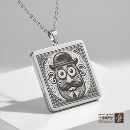 گردنبند طرح آقای سیب‌زمینی در قاب مربعی (حکاکی لیزری فایبر، مدل قاب مربع) کد 503640