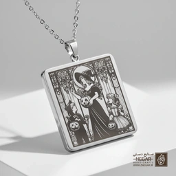 گردنبند طرح جادوگر و قاب پنجره گوتیک (حکاکی لیزری فایبر، مدل قاب مربع) کد 503649