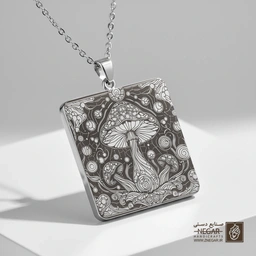 گردنبند طرح قارچ جادویی (Trippy Mushroom) ماندالا (حکاکی لیزری فایبر، مدل قاب مربع) کد 503650