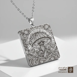 گردنبند طرح قارچ در قاب ابری (حکاکی لیزری فایبر، مدل قاب مربع) کد 503660