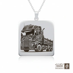 گردنبند طرح کامیون تزیینی (Patterned Truck) (حکاکی لیزری فایبر، مدل قاب مربع) کد 503668