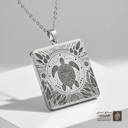 گردنبند طرح ماندالای لاک‌پشت دریایی (حکاکی لیزری فایبر، مدل قاب مربع) کد 503678