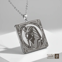 گردنبند طرح نیم‌رخ توت‌عنخ‌آمون (Tutankhamun) (حکاکی لیزری فایبر، مدل قاب مربع) کد 503685