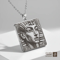 گردنبند طرح پرتره هنری فرعون مصر (حکاکی لیزری فایبر، مدل قاب مربع) کد 503688