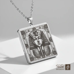 گردنبند طرح توت‌عنخ‌آمون در قاب متقارن (حکاکی لیزری فایبر، مدل قاب مربع) کد 503690