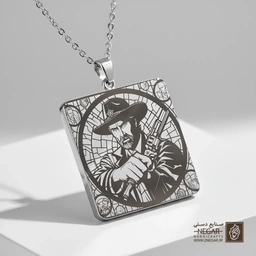 گردنبند طرح ریک گرایمز با کلاه کلانتری (حکاکی لیزری فایبر، مدل قاب مربع) کد 503701